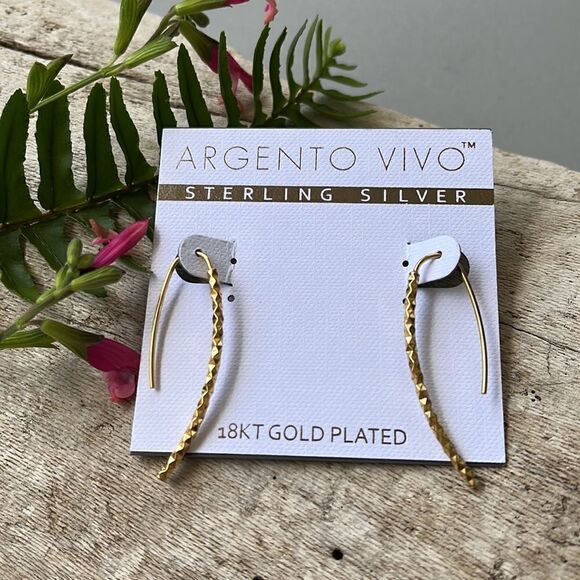 NORDSTROMS, 18K GOLD PLATED STERLING SILER CURVED THREADER EARRINGS. NWT - Picture 3 of 4